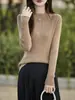 Camiseta Casual de Algodón Puro con Canalé y Cuello Medio, Diseño de Raya Vertical Texturizada, Top Holgado y Versátil para Primavera y Otoño, Venta al por Mayor