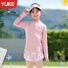 Roupa de Banho Infantil para Meninas, Alunos do Ensino Fundamental II, Fato de Banho Duas Peças de Manga Longa 2025 para Crianças Mais Velhas, Roupa de Banho Infantil de Manga Longa de Secagem Rápida