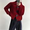 Top Cárdigan de Punto Holgado Estilo Perezoso Estilo Coreano para Mujer 2025 Otoño e Invierno Nuevo Estilo Solapa Botonadura Sencilla Chaqueta Suéter para Mujer
