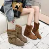 Botines transfronterizos de comercio exterior, para aumentar la altura, plisados y apilados, colección otoño 2026, botines cortos, en una paleta de colores Maillard, estilo retro, versátiles y adelgazantes, botas de moda