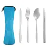 Traje de cubiertos para bistec de acero inoxidable, cuchillo, tenedor, cuchara, palillos, suministros portátiles para estudiantes al aire libre, suministro transfronterizo, fácil de usar, creativo