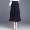 Falda Midi de Gasa de Color Sólido con Drapeado para Mujer, Nuevo Estilo Delgado de Verano 2026, Falda de Paraguas con Dobladillo Ancho, Falda de Línea A