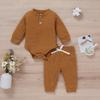Exportar Ropa Infantil Ins Nuevo Traje para Niños Otoño Algodón 5 Colores Waffle Cuello Alto Manga Larga Pantalones Conjunto de Dos Piezas
