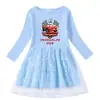 Vestido Transfronterizo Nuevo para Niñas Primavera y Otoño Algodón Estampado Caricatura Estrellas y Luna Malla Manga Larga Vestido de Princesa