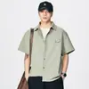 Ropa de Hombre Xintang Camisa de Manga Corta para Hombre con Cuello de Solapa, Chaqueta Camisa Versátil Casual Simple Retro Japonesa para Adolescentes