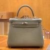 Piel de Vaca de Togo Hilo de Cera Cosido a Mano Costura Interior Bolso Clásico Kelly Platino Bolso de Hombro Cruzado para Mujer 28cm