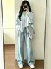 Jeans de pierna ancha de color claro para mujer, nueva colección de otoño, talla grande, corte holgado, efecto adelgazante, adecuados para figuras tipo pera, con un diseño de pierna recta y fluido
