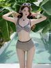 High-end Retro Stripe Pure Desire Pequeno Chanel Estilo Aço Pushup Hard Cup Cintura Alta Barriga Cobrindo Split Maiô Feminino Maiô