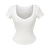 Camiseta feminina de manga curta slim francesa cor sólida desejo puro quente sexy gola V grande estilo estrangeiro para usar por baixo atacado