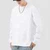 Camiseta de Manga Larga de Algodón Puro de Peso Pesado Japonés de Corte Holgado para Hombres y Mujeres, Camiseta Blanca Base de Cuello Redondo Sin Costuras