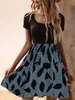2026 Vestido de mujer de moda Amazon europeo y americano transfronterizo nuevo de manga corta elegante con cuello redondo patchwork estampado