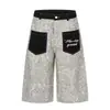 Jeans Retrô Americano Estampado de Leopardo 7/8 com Bolso Canguru Unissex Solto Estilo de Rua Calças Largas Cropped