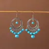 Pendientes Bohemianos Europeos y Americanos con Borlas y Turquesa, Pendientes de Estilo Étnico Retro, Joyería para Orejas Única y Elegante Estilo Tibetano