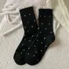 Calcetines de Encaje Bloque de Color Otoño e Invierno para Mujer, Calcetines de Media Pantorrilla, Calcetines Retro de Lunares, Calcetines Gruesos Cálidos de Felpa para Mujer, Calcetines Zhuji