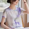 Camiseta base de tricô de manga curta minimalista estilo francês com pintura a tinta chinesa para atacado, novo top T-shirt suave de verão para mulheres