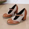 Sapatos Femininos Europeus e Americanos Transfronteiriços Baixos de Cano Curto Sapatos com Tira em T Sapatos de Comércio Exterior Únicos Salto Alto Feminino Mary Janes Salto Grosso Color Blocking Atacado Tamanho Grande