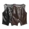 Ropa de Mujer 2026 Primavera Nuevo Estilo Moda Europea y Americana Simple Versátil Sin Mangas Cuello Redondo Chaleco de Cuero Top Negro