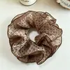 Serie marrón estilo coreano malla de lunares suave banda elástica para el pelo de intestino grueso para mujer estilo perezoso de alta gama banda elástica para el pelo de coleta baja