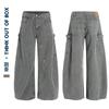 Pantalones Cargo Americanos Retro de Calle con Hebilla Lateral, Diseño Holgado con Salpicaduras de Tinta, Pierna Ancha, Modernos, Versátiles, Unisex