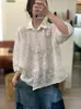26 Coleção de Primavera Camisa de Crochê Simples Retrô com Design Jacquard, Blusa de Manga Média Bordada Tridimensional Estilo Preguiçoso para Mulheres