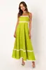 Verano 2024 nuevo vestido elegante de tirantes tipo tubo con costuras de encaje de color liso y falda amplia -88106