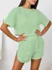 Pijama Ruso para Mujer Calado Transpirable Sexy Manga Corta Pantalones Cortos Abertura Ropa de Casa Dos Piezas