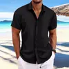 2025 Estilo Caliente Transfronterizo Amazon Aliexpress Nueva Camisa Casual Holgada de Manga Corta de Algodón y Lino Jacquard Europa y América
