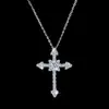 Colar Cruz com Pingente Completo de Diamante Transfronteiriço Moda Europeia e Americana Luxo Leve Alta Qualidade Versátil Corrente para Clavícula
