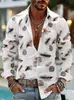 2026 nova camisa masculina de manga longa estilo europeu e americano transfronteiriça com estampa floral retrô e de penas, camisa casual com lapela, item mais vendido