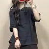 Nova camisa de manga curta estilo chinês com carcela diagonal e fechamento por botões, coleção de verão 2026 feminina, de alta qualidade, apresentando uma estética chinesa tradicional e um design inspirado em Zen, feita de algodão e linho