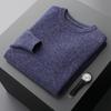Suéter de caxemira penteada masculino de luxo leve, malha de alta qualidade, peça básica, marca de moda, suéter com gola redonda espessado para homens de meia-idade