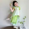 Conjunto de Roupa Estilo Chinês para Meninas Verão 2026 Novo Tendência Infantil Novo Conjunto de Roupas de Verão Estilo Chinês para Meninas com Calça Pantalona Conjunto de Duas Peças