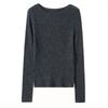 Textura Delicada! Gola Redonda Waffle 100% Lã Pura Camiseta Segunda Pele Feminina Slim Fit Malha de Lã Elástica Interna