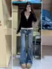 Jeans de Estilo Americano con Bolsillos de Microcampana para Mujer, Nueva Colección de Primavera, Tallas Grandes, Cintura Alta, Adelgazantes, Versátiles, de Pierna Ancha, Largo hasta el Suelo