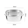 Escorredor de Aço Inoxidável Extra Espesso Camada Dupla Quadrado Fundo Plano Cesta para Lavar Frutas Filtragem de Água Tigela para Lavar Legumes e Arroz Cozinha