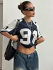 Transfronterizo Aliexpress Americano Sexy Estilo Deportivo Estampado Malla Contrastante Camiseta de Manga Corta Jersey Y2K Top Holgado
