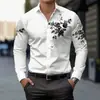 Camisa Masculina de Manga Longa para Comércio Exterior 2026 Novo Estilo Amazon Masculina Europeia Estampa Floral Gola Lapela Manga Longa