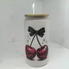 Copo Mason Jar de Vidro 16oz para Cerveja Cola Água com Logotipo Personalizado de Natal em Estoque Transfronteiriço Sublimação