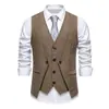 Chaleco de espiga con cuello en V para hombre, Chaleco de traje de dos piezas retro británico, Chaleco casual de negocios para banquete de boda, Talla europea