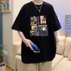 Atacado de Fábrica Verão Solto Versátil Estampa de Desenho Animado Manga Meia Manga Simples Solto Gola Redonda Camiseta Casual