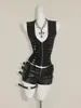 Chaleco Sin Mangas Estilo Punk Oscuro Europeo y Americano con Correas Laterales, Cuello en U, Cremallera, Ceñidor en la Cintura, Adelgazante, Top Chaleco Sexy con Cordón