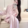Nuevo Conjunto de Pijama Jacquard con Encaje de Tulipán para Primavera y Otoño 2025 para Mujer, Mangas Largas y Pantalones, Ropa de Casa, Juego de Dos Piezas