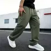 Amazon Sitio Independiente Transfronterizo Ropa de Trabajo para Hombre Primavera y Otoño Bolsillos Múltiples Color Sólido Pierna Recta Pantalones Deportivos Casuales