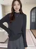 Camiseta básica de encaje con cuello alto medio, nuevo estilo otoño/invierno para mujer, capa interior de forro polar de doble cara engrosado, top cálido