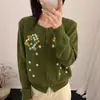 Elegante cárdigan de punto redondo bordado floral para mujer, nueva colección otoño 2026, chaqueta suéter de pelo de mapache