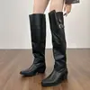 Botas de caña ancha para mujer 2026 otoño e invierno gamuza elegantes botas largas hasta la rodilla con punta fina y tacón grueso, botas apiladas adelgazantes para mujer