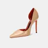 Nuevos tacones de aguja de charol láser de moda con punta fina y corte lateral, zapatos de tacón de tirante sexy de suela roja para venta al por mayor de comercio exterior transfronterizo