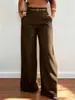 Pantalones retro europeos y americanos de pierna ancha con grandes bolsillos de parche, de cintura alta, hechos de tela de traje con efecto de caída, corte holgado, favorecedores de la figura, rectos hasta el suelo