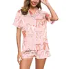 Estación Independiente de Amazon 2025 Primavera y Otoño Impresión Digital Se Puede Usar Afuera Manga Corta Shorts Conjunto de Ropa para el Hogar Versátil para Mujeres