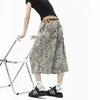Pantalones vaqueros cortos de leopardo retro americano para mujer y hombre, pantalones de verano de pierna ancha de longitud media con múltiples bolsillos, shorts de trabajo casual holgados
